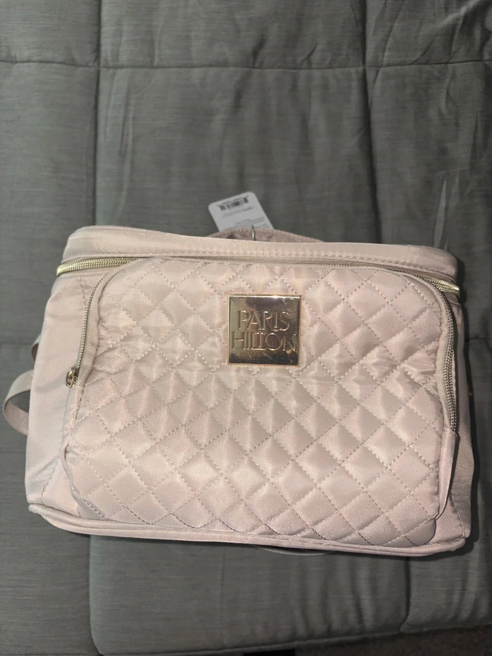 Paris Hilton Blush Quilted Cosmetic Travel Bag with Gold Plate